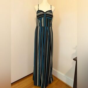 Women’s Xhilaration Jumpsuit, Teal Black Stripe, Size Medium